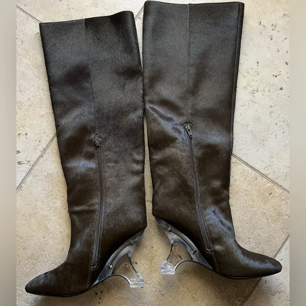 Jeffrey Campbell MODIFIED F CALF HAIR LUCITE Knee High Boots US 8.5 New $400 - Picture 8 of 10